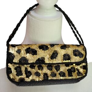 INGE CHRISTOPHER CHEETAH SEQUIN BEADED HANDBAG